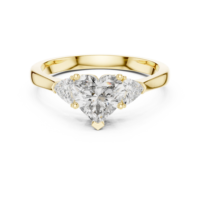 heart diamond trillion three-stone ring in yellow gold
