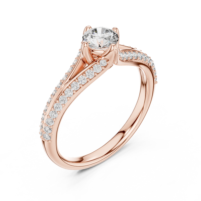 round diamond pavé crossover ring in rose gold
