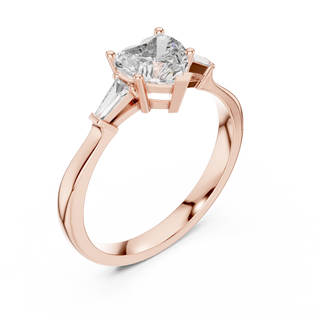 heart diamond baguette engagement ring in rose gold
