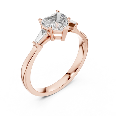 heart diamond baguette engagement ring in rose gold
