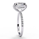 White gold radiant cut lab grown diamond engagement ring with a pavé band shown from a side profile view.
