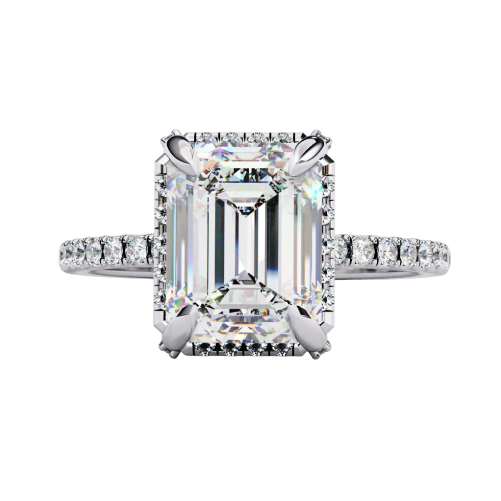 Emerald Lab Grown Diamond Hidden Halo Pavé Engagement Ring