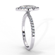 Side profile view of a white gold marquise cut lab grown diamond double halo engagement ring showing the pavé band.