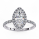 Top-down view of a white gold marquise cut lab grown diamond engagement ring with a brilliant double halo.