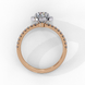 Side profile of a rose gold oval cut diamond engagement ring showing the low-profile basket construction.