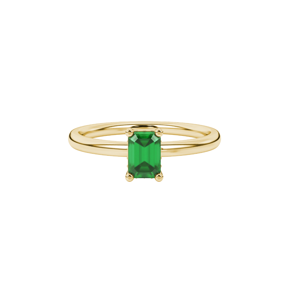 Emerald cut green gemstone halo ring with round lab grown diamond halo in rose gold