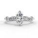 Front view of a white gold marquise cut diamond engagement ring with alternating marquise and round brilliant side stones.