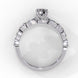 Side profile view of a white gold marquise cut diamond engagement ring highlighting the open under-gallery construction.