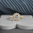 Round Lab Grown Diamond Scalloped Floral Halo Engagement Ring