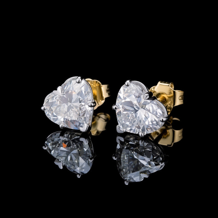 Yellow gold heart frame stud earrings with lab grown diamonds