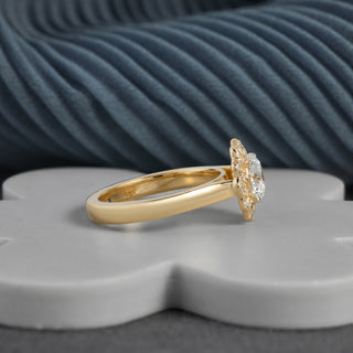 Round Lab Grown Diamond Scalloped Floral Halo Engagement Ring