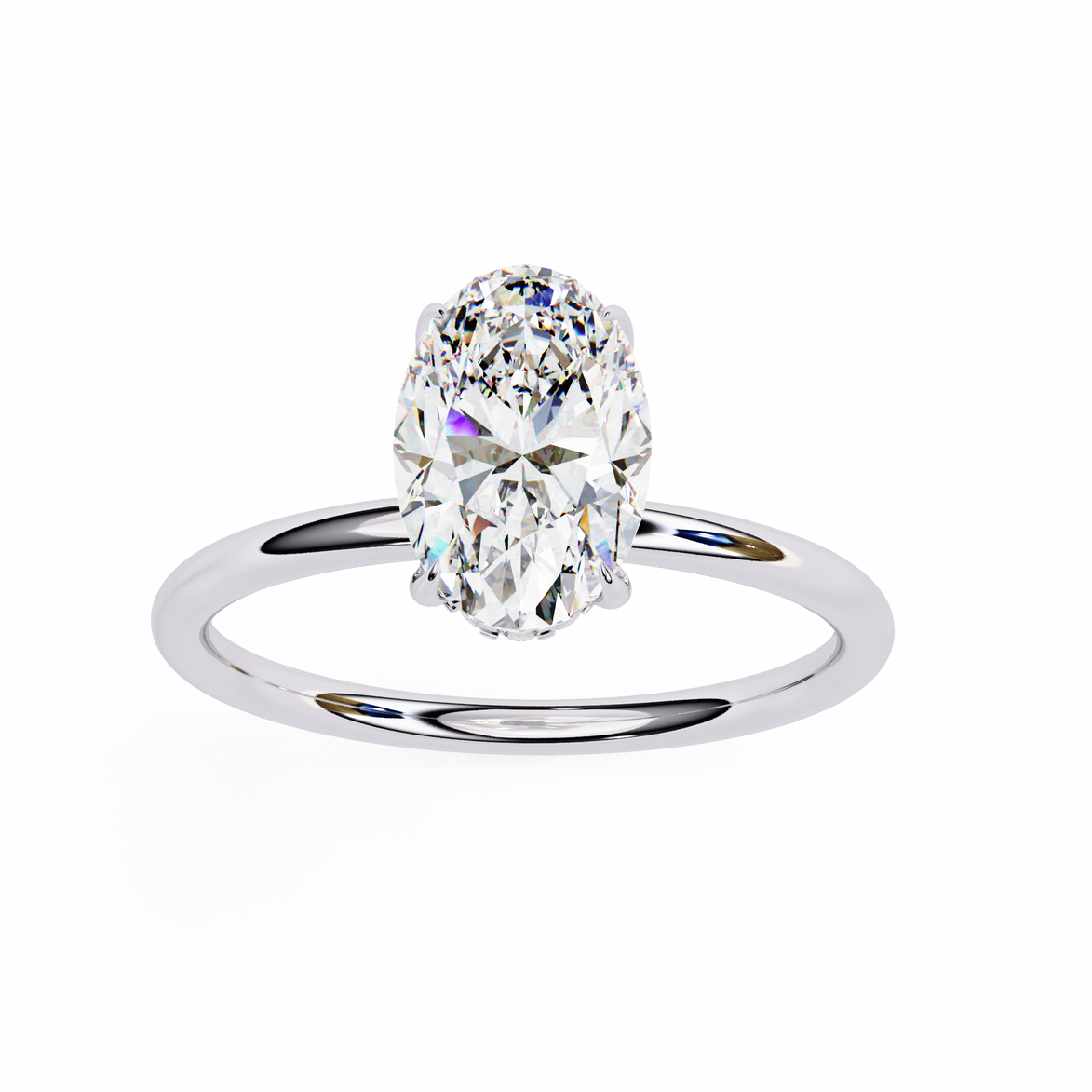 Hidden Halo Oval Diamond Solitaire Ring with Cathedral Gallery