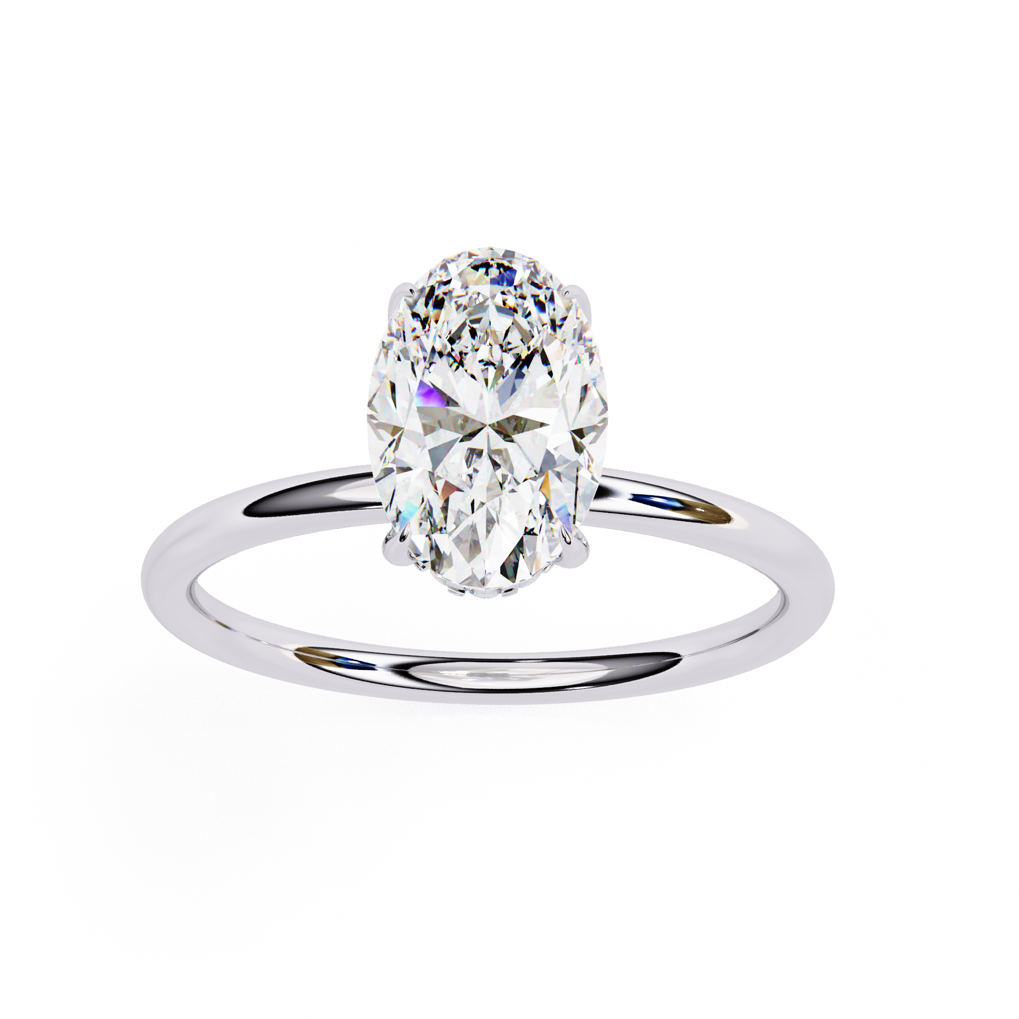 Hidden Halo Oval Diamond Solitaire Ring with Cathedral Gallery