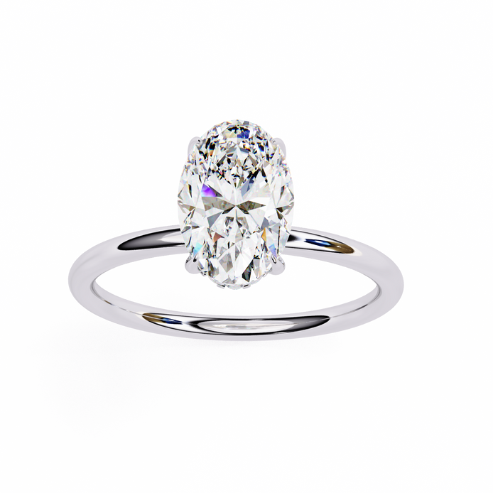 Hidden Halo Oval Diamond Solitaire Ring with Cathedral Gallery