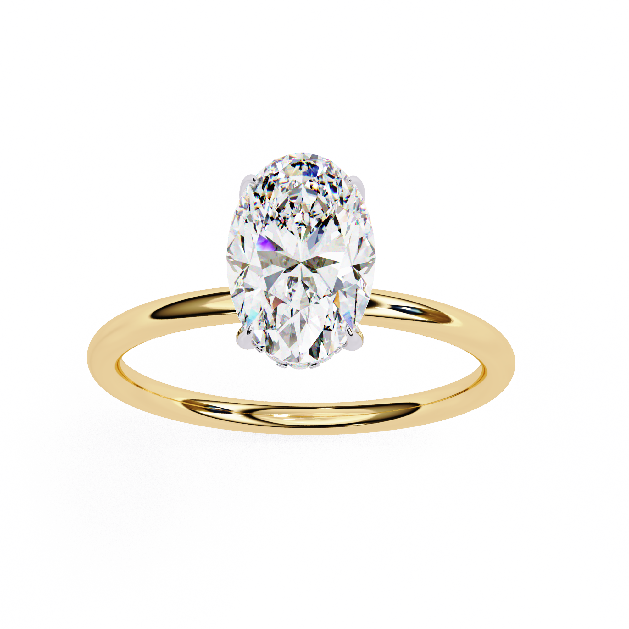 Hidden Halo Oval Diamond Solitaire Ring with Cathedral Gallery
