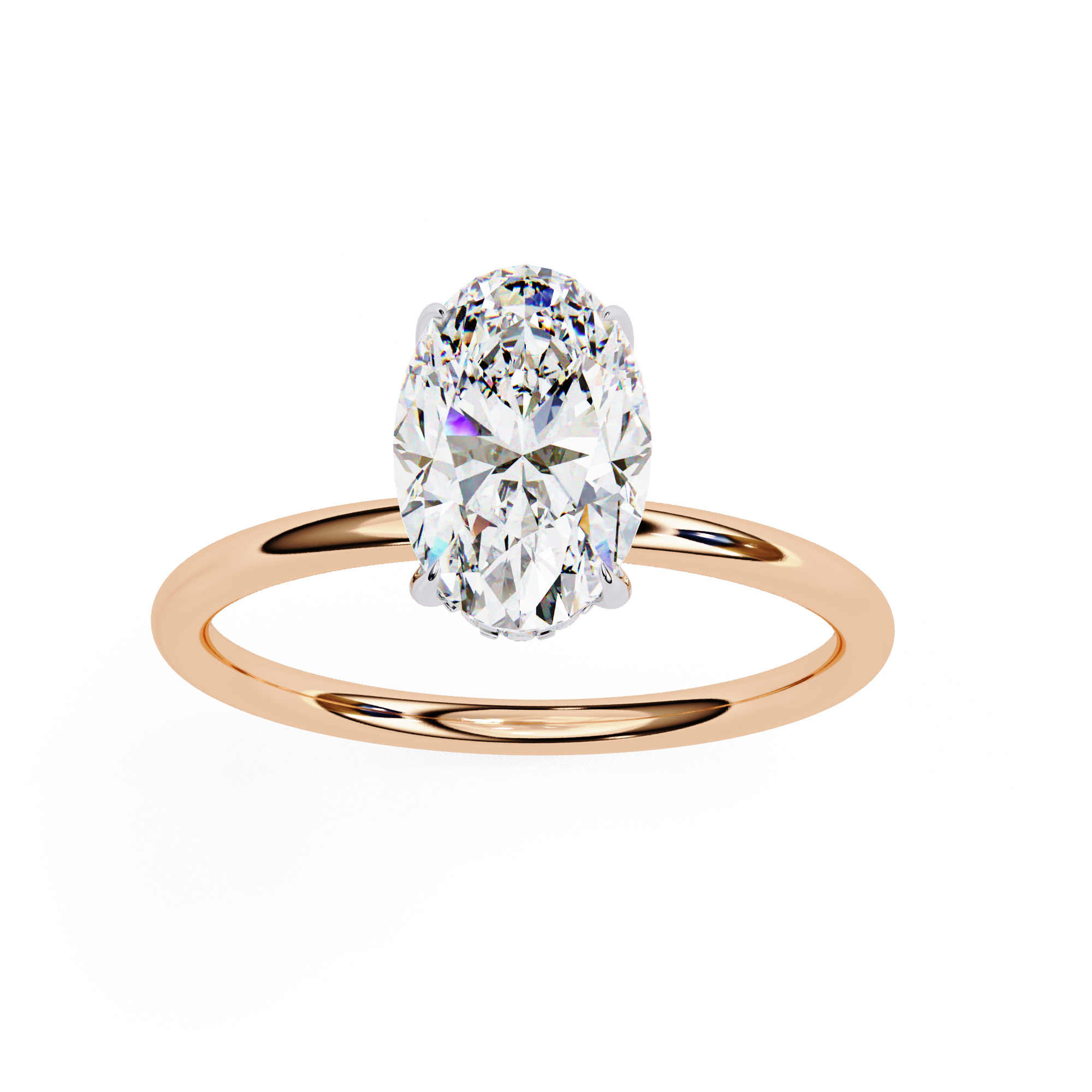 Hidden Halo Oval Diamond Solitaire Ring with Cathedral Gallery
