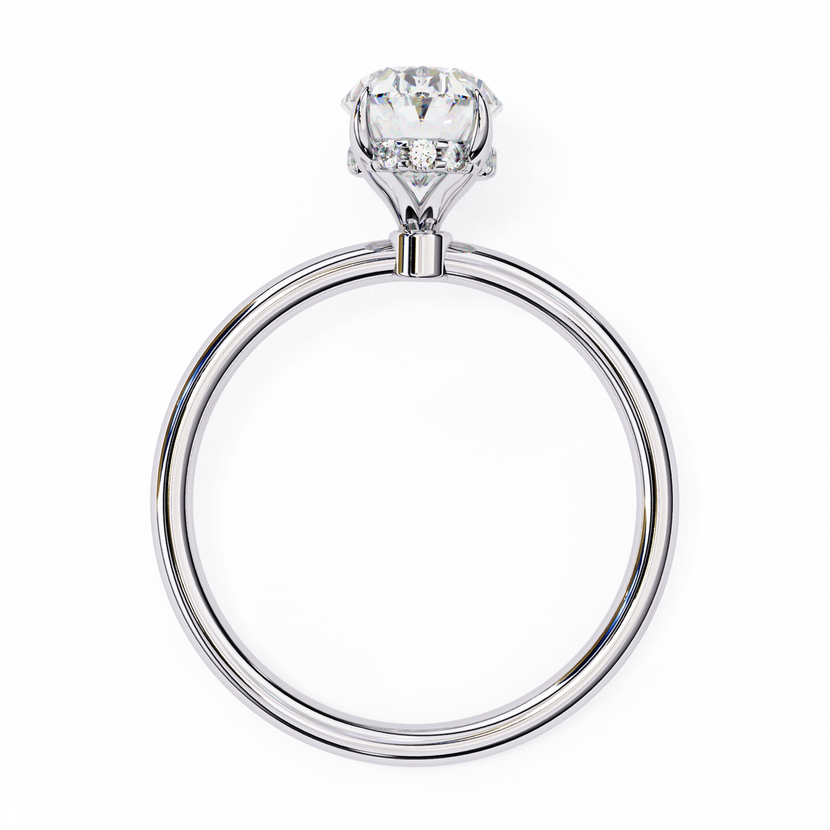 Hidden Halo Oval Diamond Solitaire Ring with Cathedral Gallery