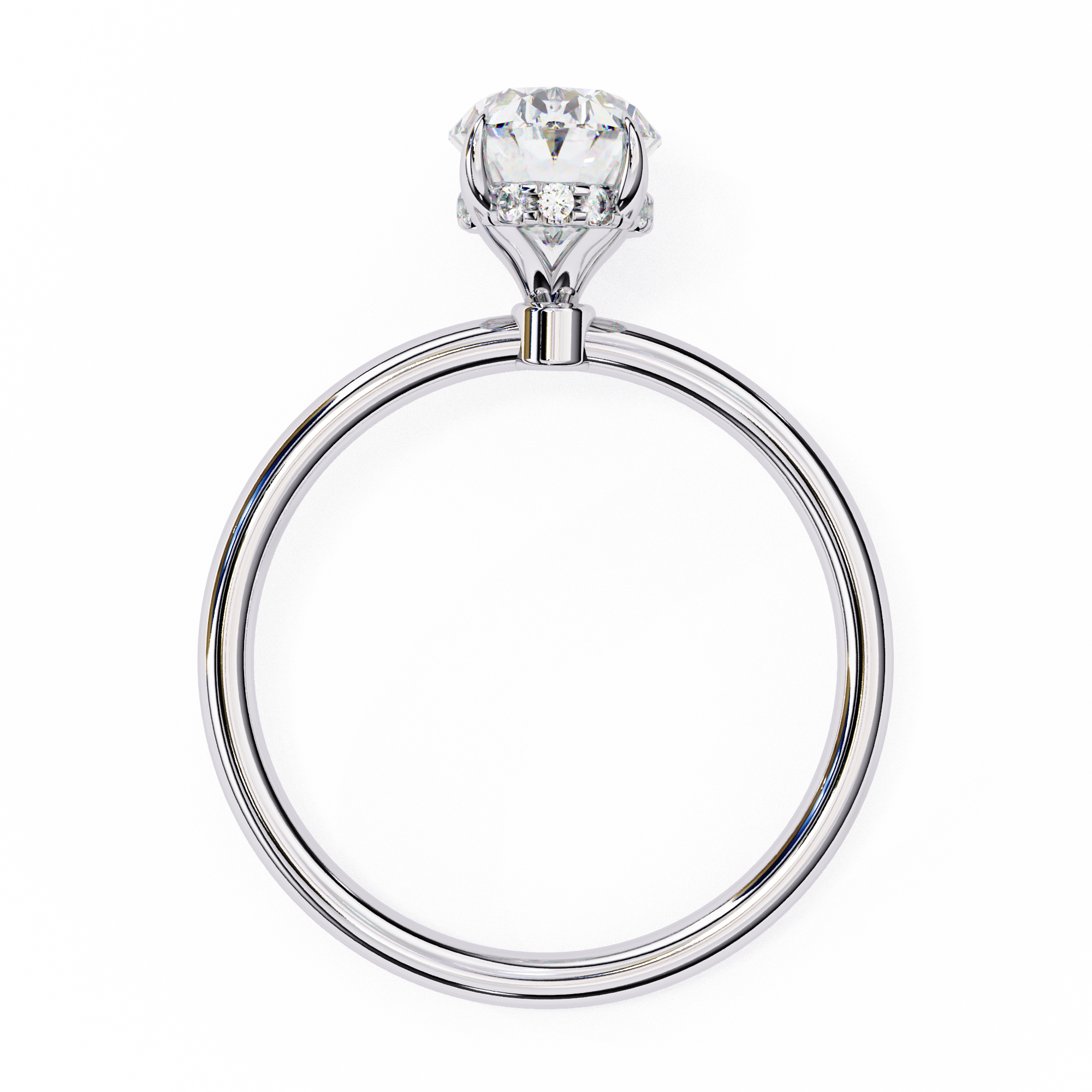 Hidden Halo Oval Diamond Solitaire Ring with Cathedral Gallery