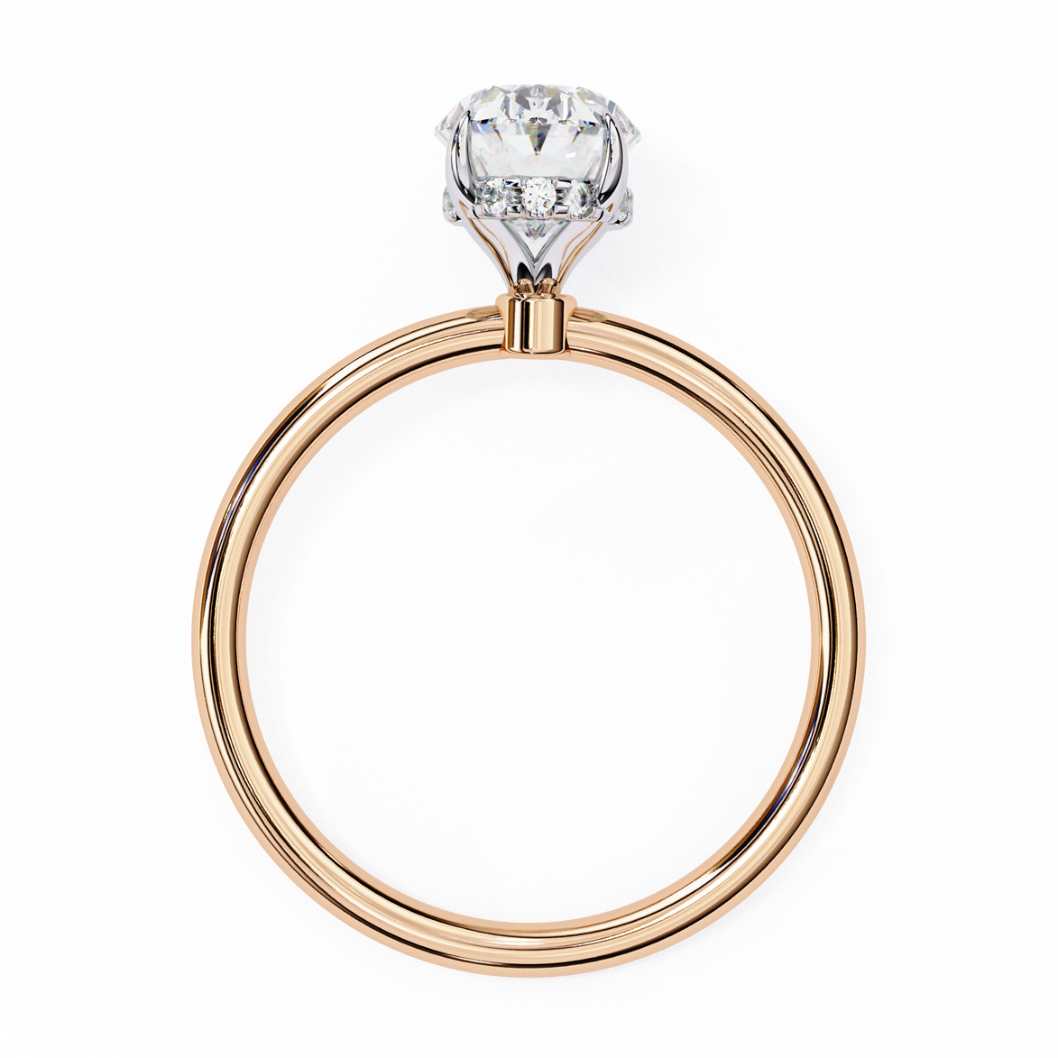Hidden Halo Oval Diamond Solitaire Ring with Cathedral Gallery