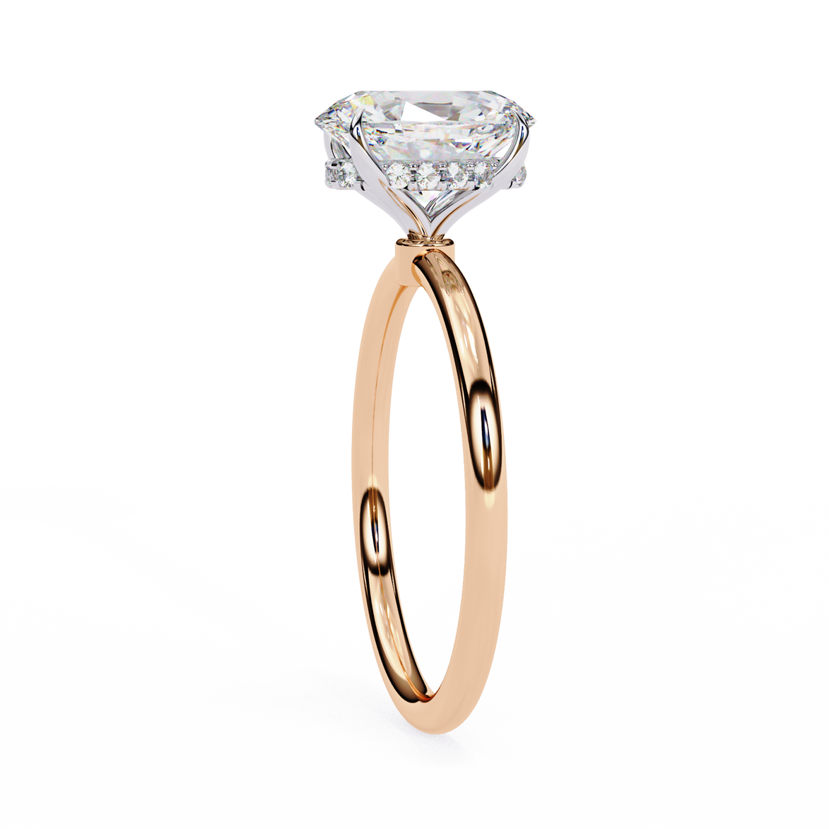 Hidden Halo Oval Diamond Solitaire Ring with Cathedral Gallery