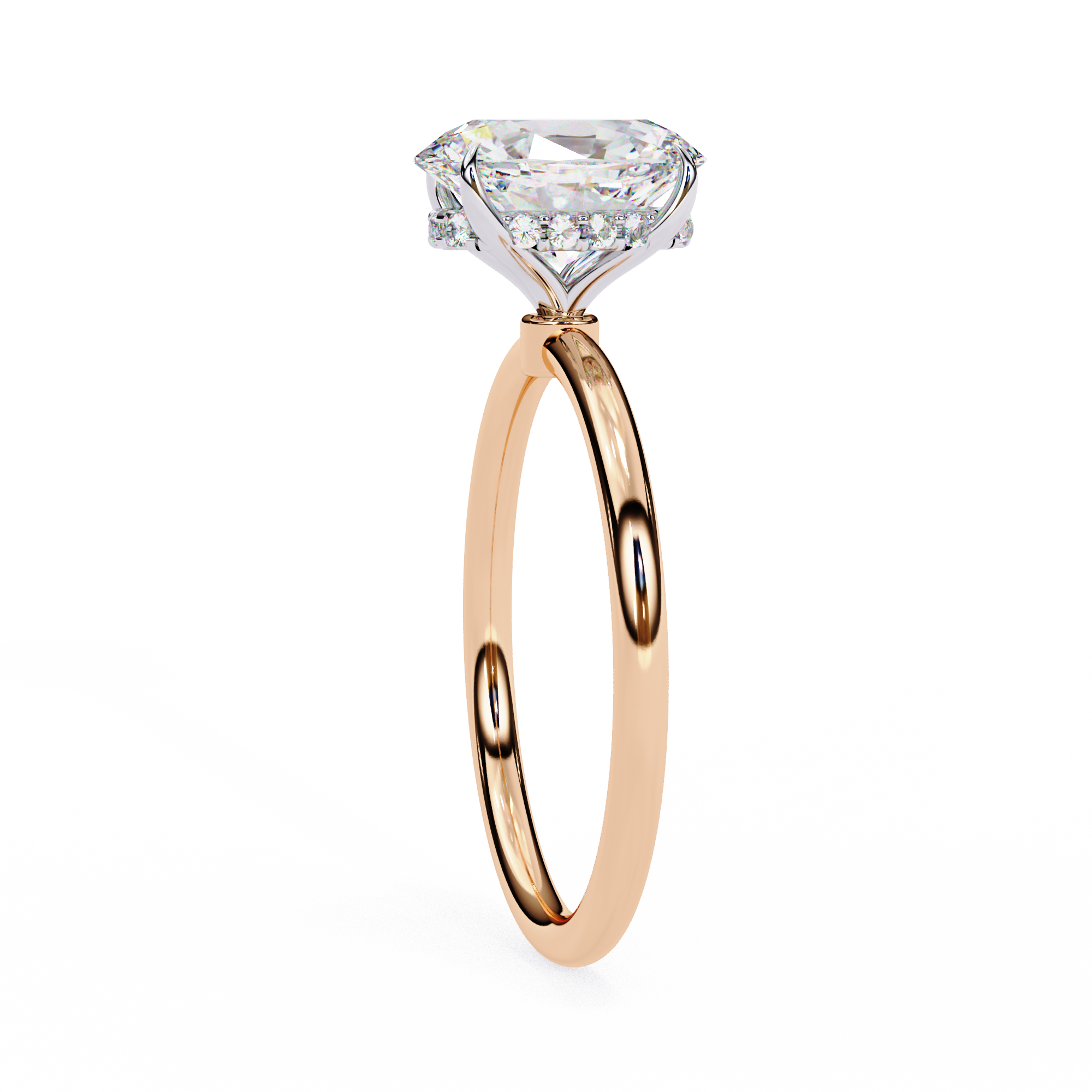 Hidden Halo Oval Diamond Solitaire Ring with Cathedral Gallery