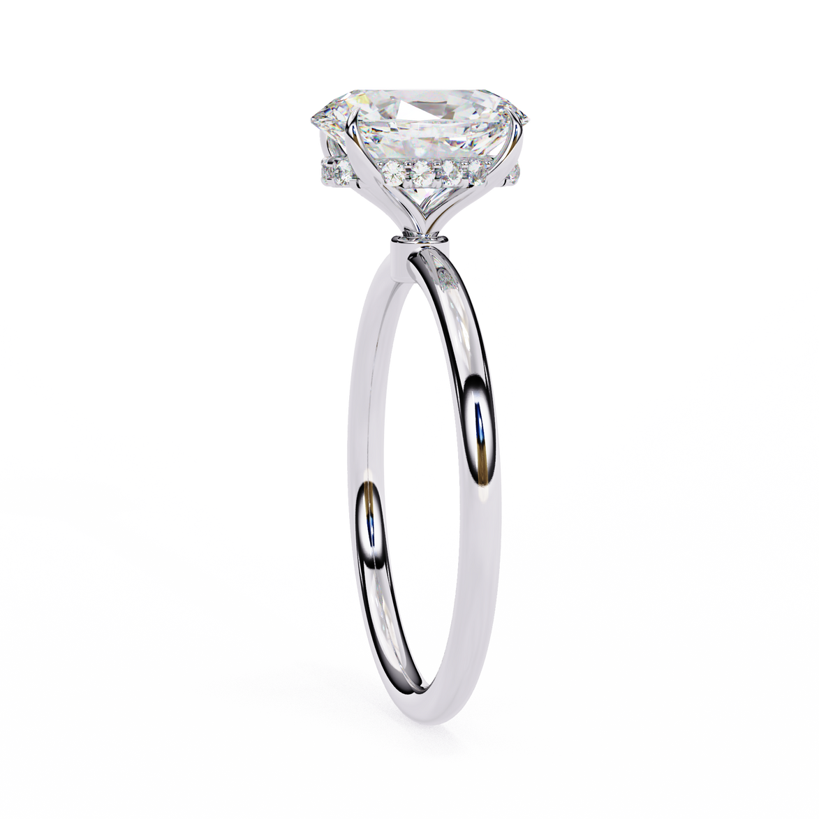 Hidden Halo Oval Diamond Solitaire Ring with Cathedral Gallery