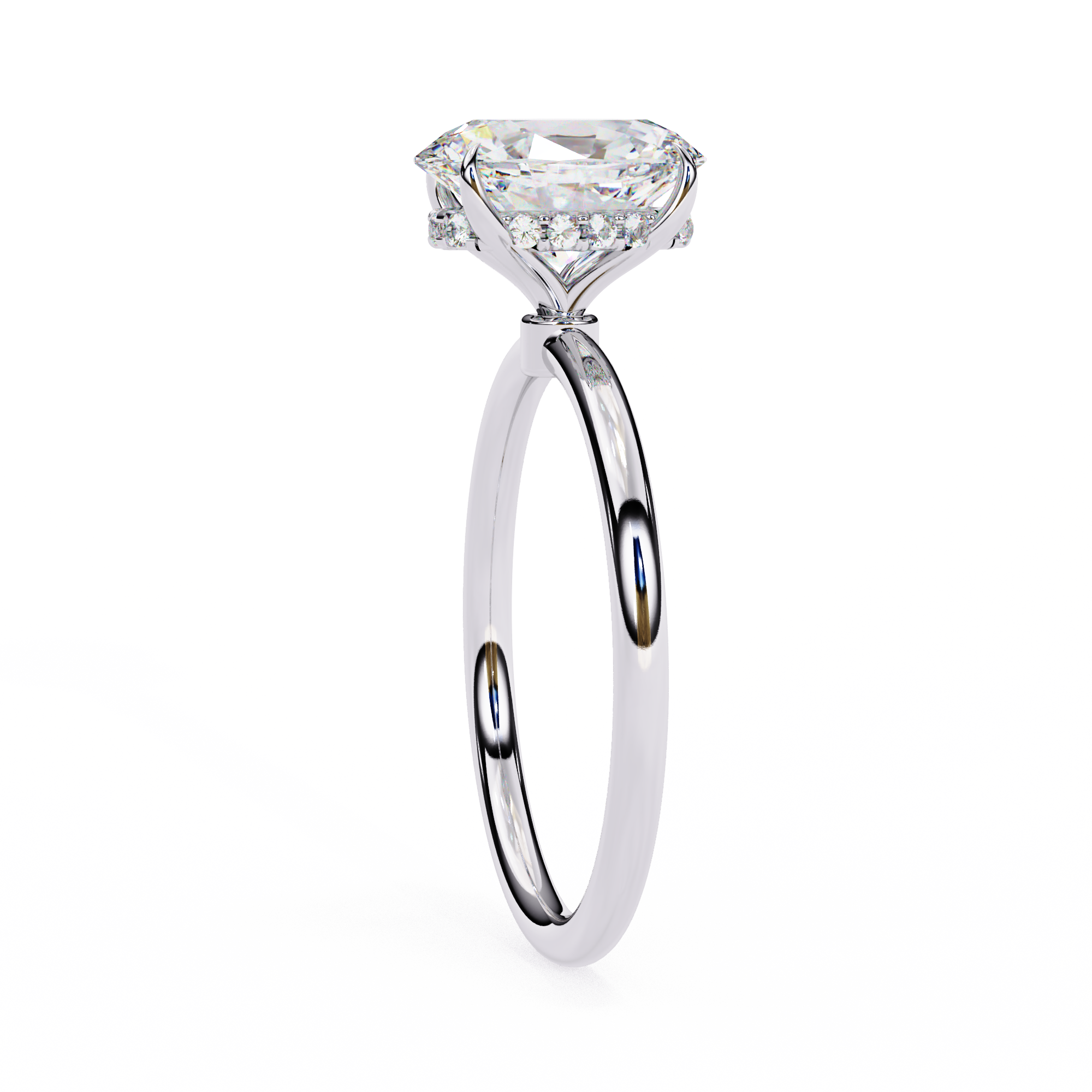 Hidden Halo Oval Diamond Solitaire Ring with Cathedral Gallery