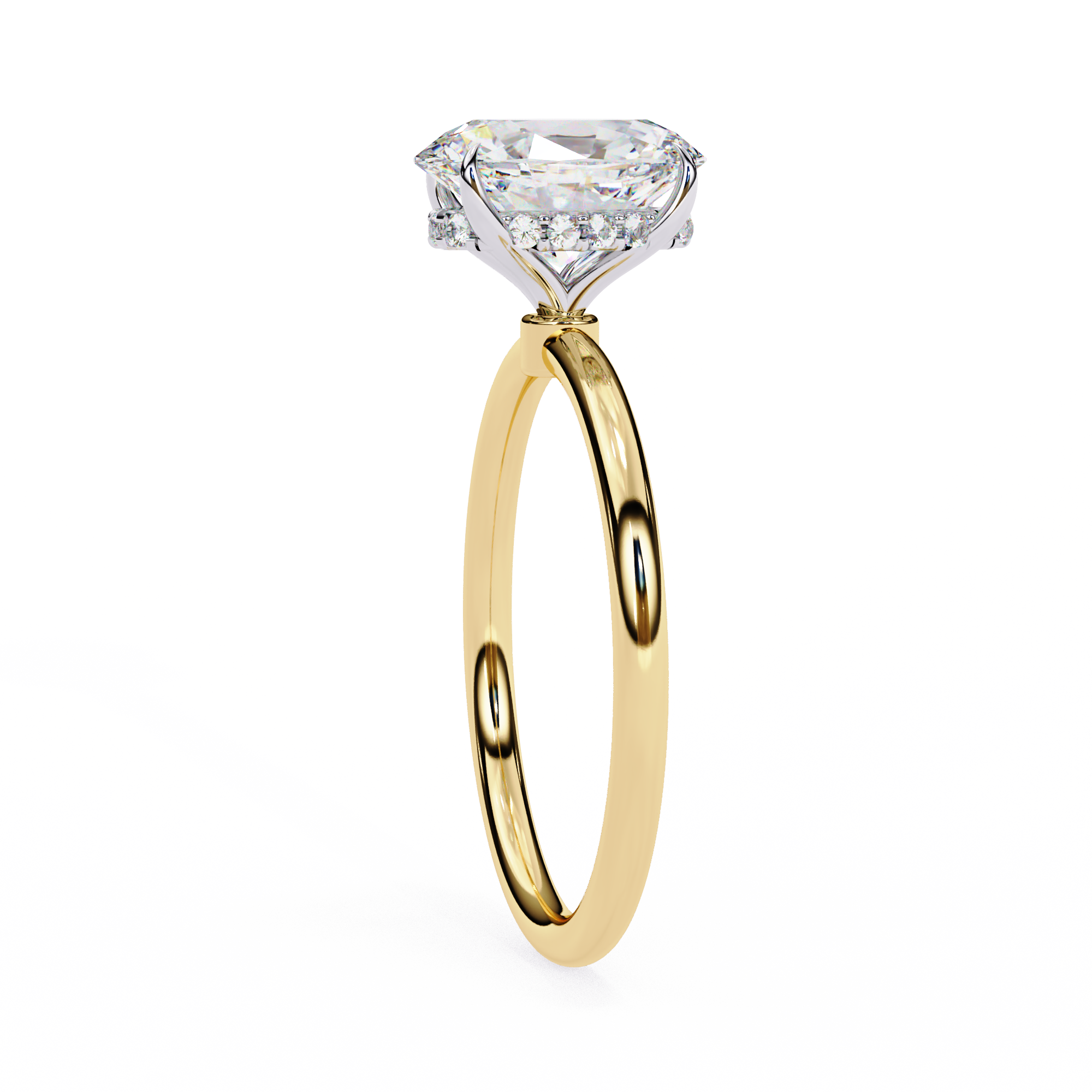 Hidden Halo Oval Diamond Solitaire Ring with Cathedral Gallery