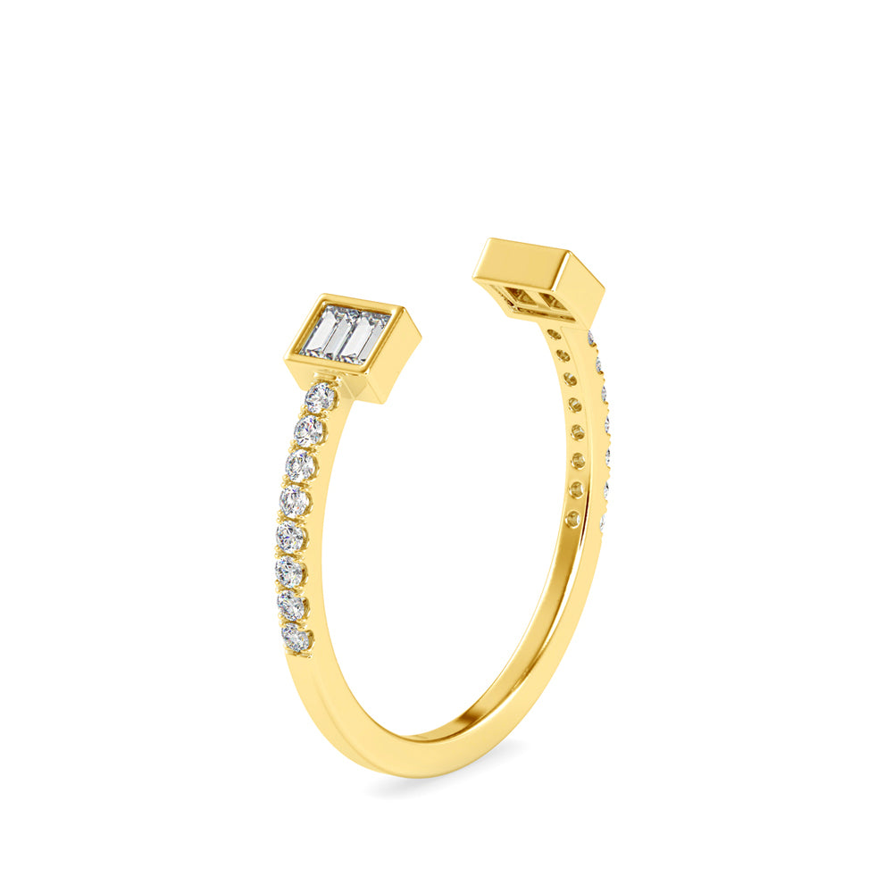 Open Cuff Baguette Diamond Ring | Modern Adjustable Gold Ring
