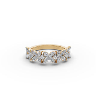 1.01 ct Marquise and Round Lab Grown Diamond Band in yellow gold, front view