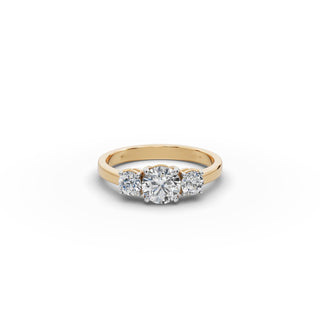 1.01 ct Round Lab Grown Diamond Three Stone Ring in yellow gold, front view