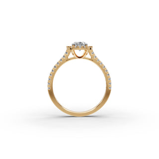 1.02 ct Oval Lab Grown Diamond Pavé Halo Engagement Ring in yellow gold, view 2