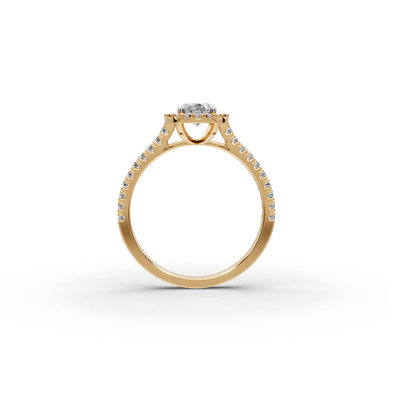 1.02 ct Oval Lab Grown Diamond Pavé Halo Engagement Ring in yellow gold, view 2
