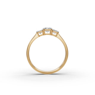 1.04 ct Emerald Lab Grown Diamond Three Stone Ring in yellow gold, view 2