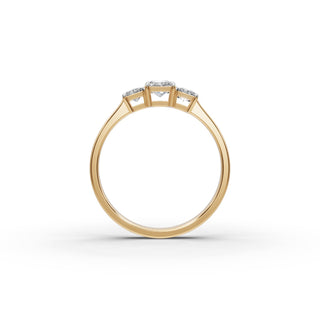 1.04 ct Radiant Lab Grown Diamond Three Stone Ring in yellow gold, view 2
