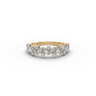 1.049 ct Marquise and Round Lab Grown Diamond Band in yellow gold, front view