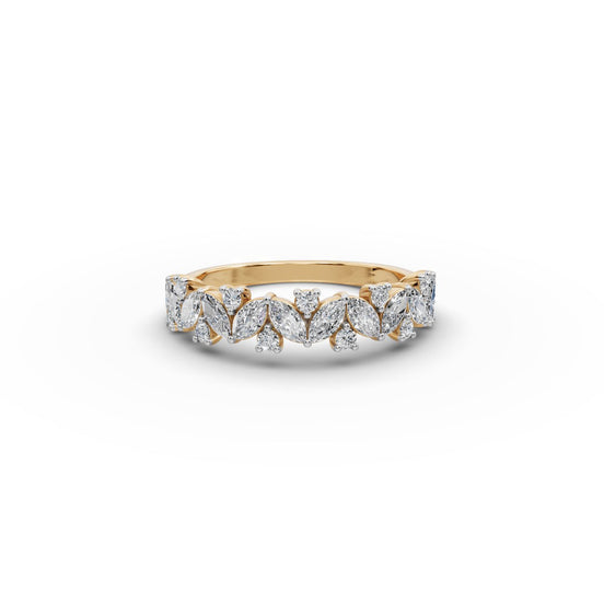 1.049 ct Marquise and Round Lab Grown Diamond Band in yellow gold, front view