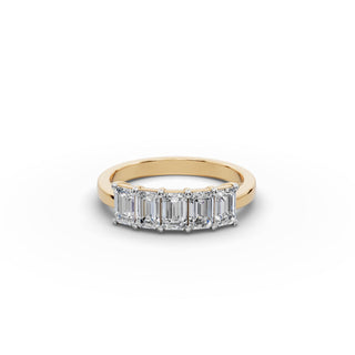 1.25 ct Emerald Lab Grown Diamond Five Stone Band in yellow gold, front view