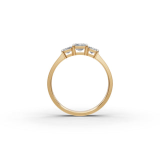 1.25 ct Emerald Lab Grown Diamond Three Stone Ring in yellow gold, view 2