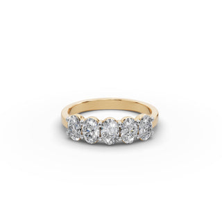 1.25 ct Oval Lab Grown Diamond Five Stone Band in yellow gold, front view