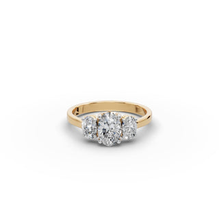 1.25 ct Oval Lab Grown Diamond Three Stone Ring in yellow gold, front view