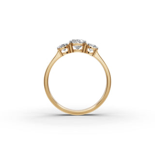 1.25 ct Oval Lab Grown Diamond Three Stone Ring in yellow gold, view 2