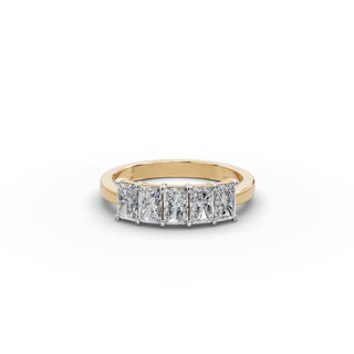 1.25 ct Radiant Lab Grown Diamond Five Stone Band in yellow gold, front view