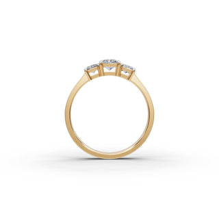 1.25 ct Radiant Lab Grown Diamond Three Stone Ring in yellow gold, view 2