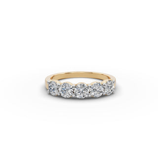 1.25 ct Round Lab Grown Diamond Five Stone Band in yellow gold, front view