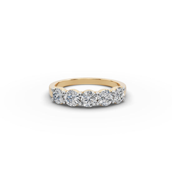 1.25 ct Round Lab Grown Diamond Five Stone Band in yellow gold, front view
