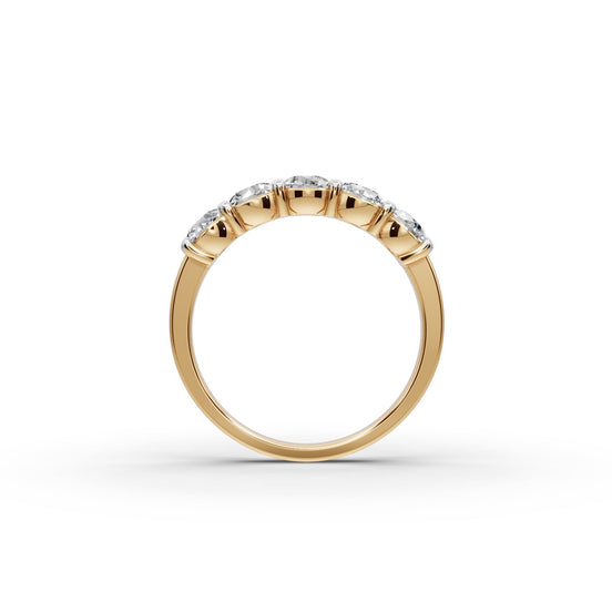 1.25 ct Round Lab Grown Diamond Five Stone Band in yellow gold, view 2