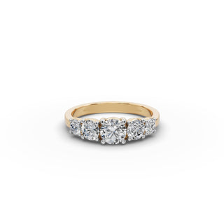 1.25 ct Round Lab Grown Diamond Five Stone Ring in yellow gold, front view