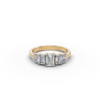1.26 ct Emerald Lab Grown Diamond Five Stone Ring in yellow gold, front view