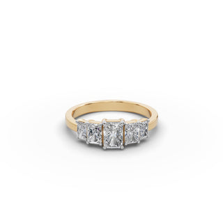 1.26 ct Radiant Lab Grown Diamond Five Stone Ring in yellow gold, front view
